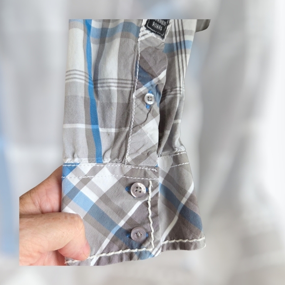 Roar Men's Gray and Blue Plaid Shirt with Embroidery Size L - Picture 5 of 13